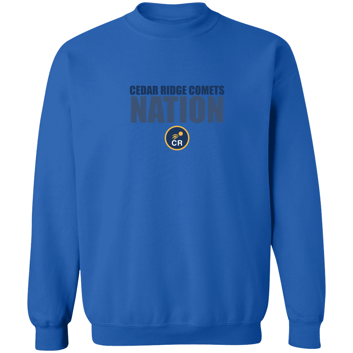 cedar-ridge-comets-nation-stack-gildan-crewneck-pullover-sweatshirt — Royal — Front — source sha256 93dd1dba513f87aca8ba4e0f1db7da2442d5c5b284b101d074e77607628a7d18 — Color position 3