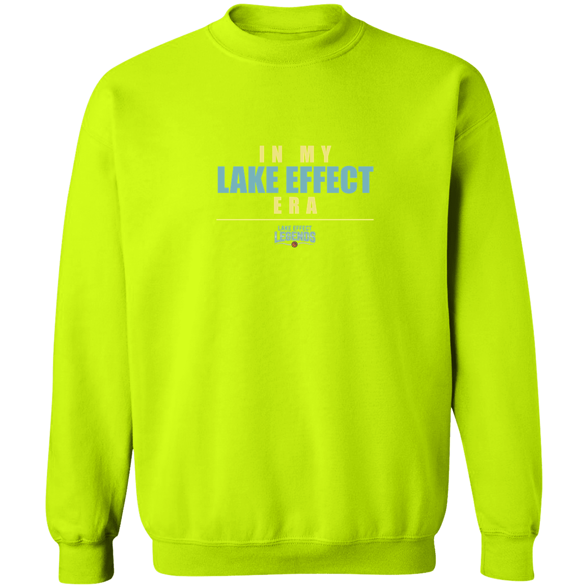 lake-effect-legends-era-stack-gildan-crewneck-pullover-sweatshirt — Safety Green — Front — source sha256 4e7bb6fc09ea6469e160d8e97fe7ef0d0985a7d2b4e15724580ea37056637deb — Color position 8