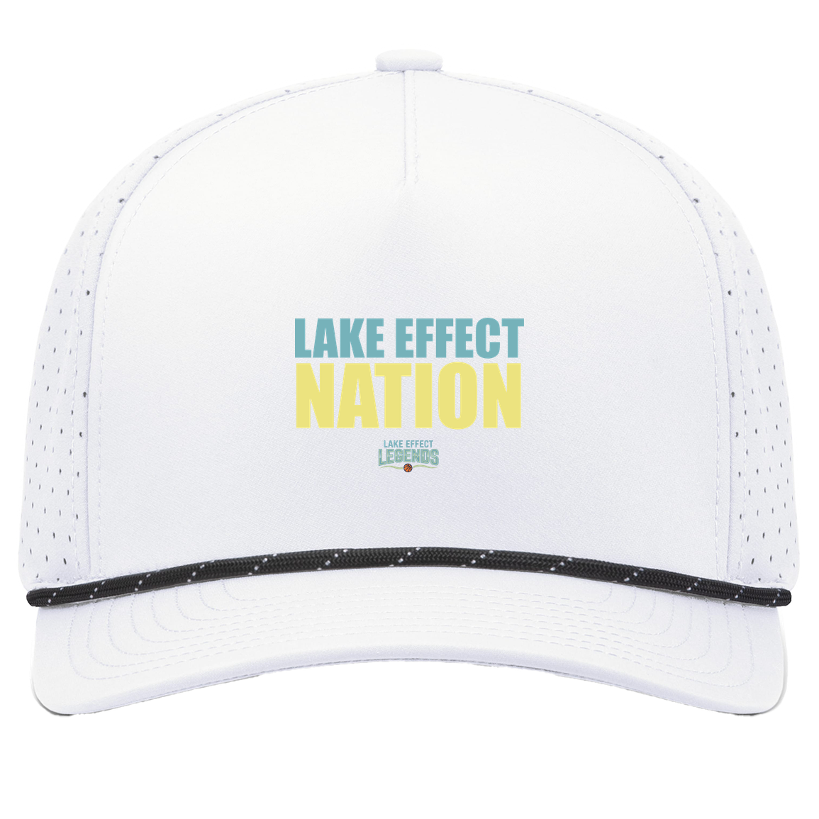 lake-effect-legends-hoops-nation-pacific-headwear-weekender-perforated-snapback-cap — White/Black — Front — source sha256 1c00d4010a2a09f7b83b7bd7d4324ca6d3ef64faad0a202afca80f4776bba632 — Color position 7