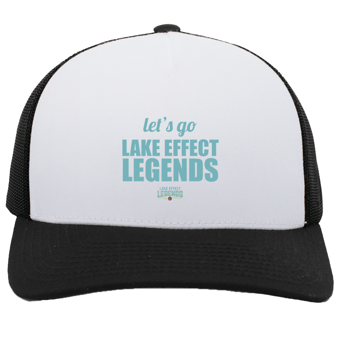 lake-effect-legends-let-s-go-pacific-headwear-5-panel-trucker-snapback-cap — White/Black — Front — source sha256 3def73f0e5a1653b06a94ed5d15d4fbc8d3cec854eb9728edcfbb7d336d2f350 — Color position 5