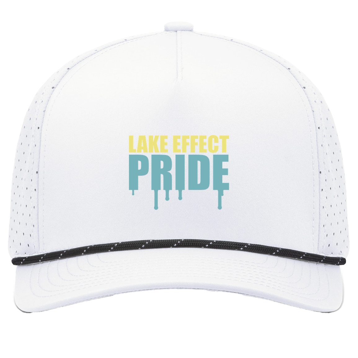 lake-effect-legends-pride-drip-pacific-headwear-weekender-perforated-snapback-cap — White/Black — Front — source sha256 0e6d3967a9b3b7098fbc50cbb7d36b054f172ee6df7f7366cd0c2d275c516fce — Color position 7