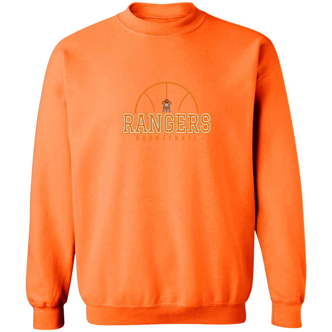 manton-elementary-ball-dome-gildan-crewneck-pullover-sweatshirt — Safety Orange — Front — source sha256 82706640410628028759e64ade2f10ef53ea9de9e2efc97e0784c29b539872ac — Color position 7