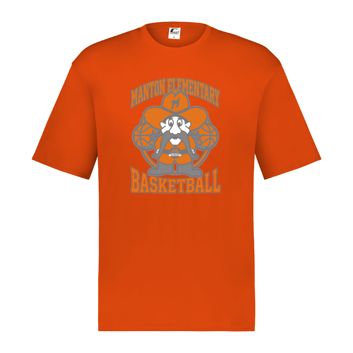 manton-ranger-mascot-hoops-c2-mens-performance-short-sleeve-tee — Orange — Front — source sha256 68c5c4b314dd1618e2774742e658ae1a619721dd14cae61ea0730129fb4e418a — Color position 5