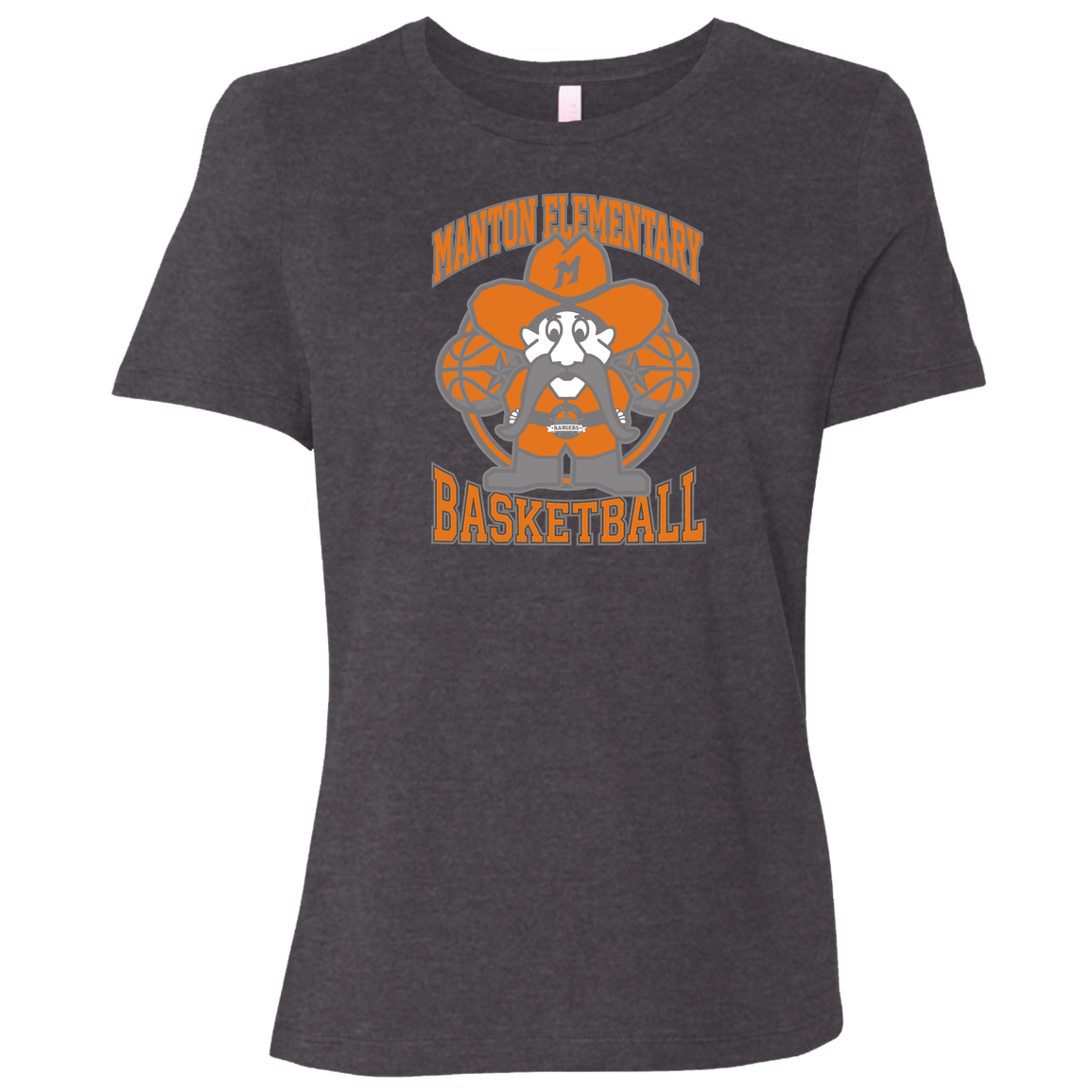 manton-ranger-mascot-hoops-bella-canvas-ladies-relaxed-jersey-short-sleeve-t-shirt — Dark Grey Heather — Front — source sha256 da72221b39c9b57526015bfe764f74d5103abf7fb366355bd1b674110dcc9c45 — Color position 6