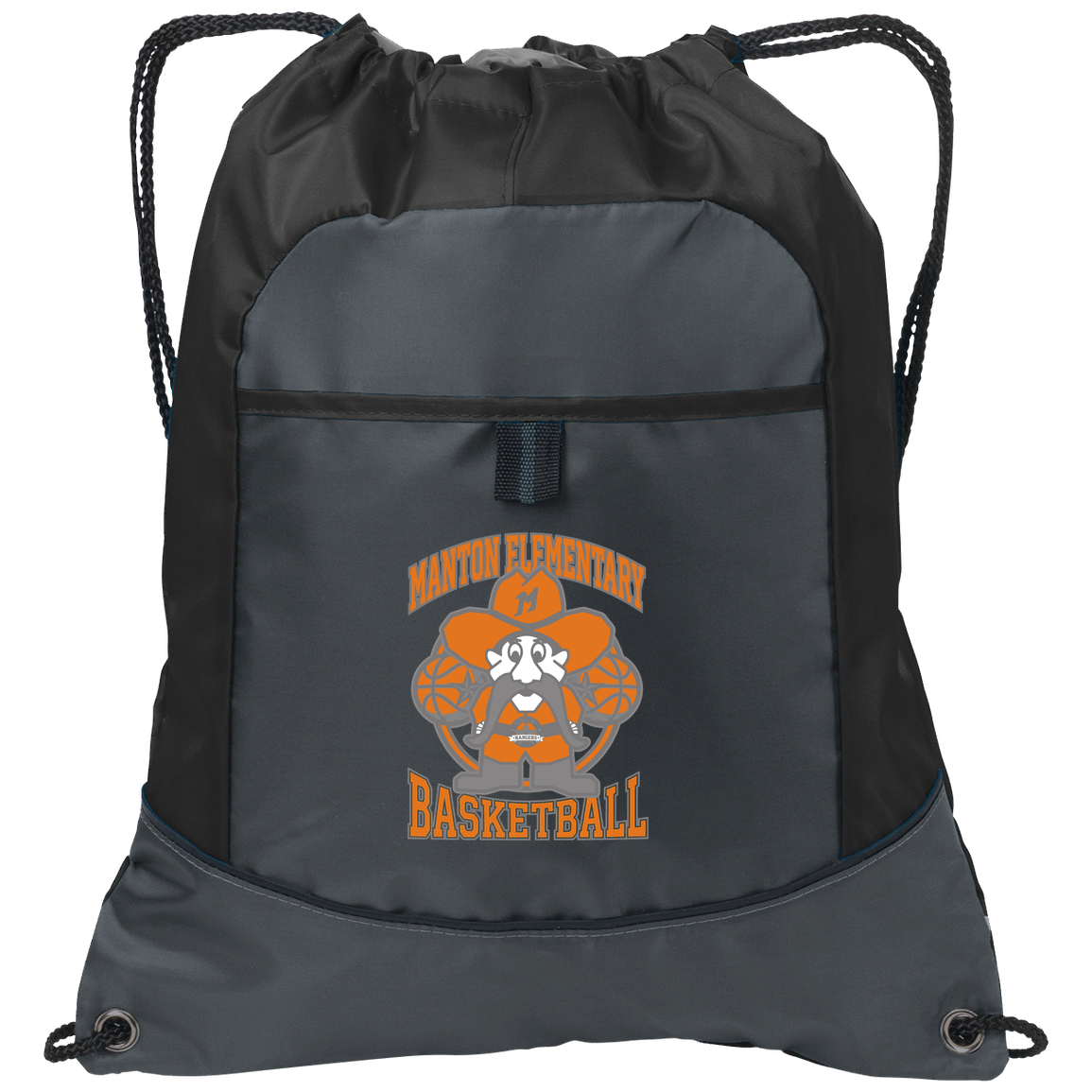 manton-ranger-mascot-hoops-port-authority-pocket-cinch-pack — Deep Smoke/Black — Front — source sha256 e67861a0ce3515f2a71b32cbe002454ef56c3fee4f91c0b424beae0d7f709915 — Color position 1