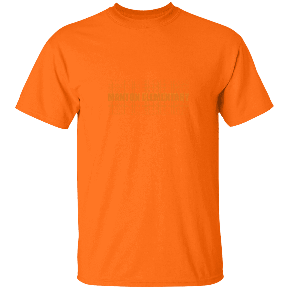 manton-stacked-echo-gildan-5-3-oz-t-shirt — Safety Orange — Front — source sha256 0a0a4533ea0525b740c1f23e9877d0b4c422e6656b786ca629c688ec797e28d1 — Color position 7