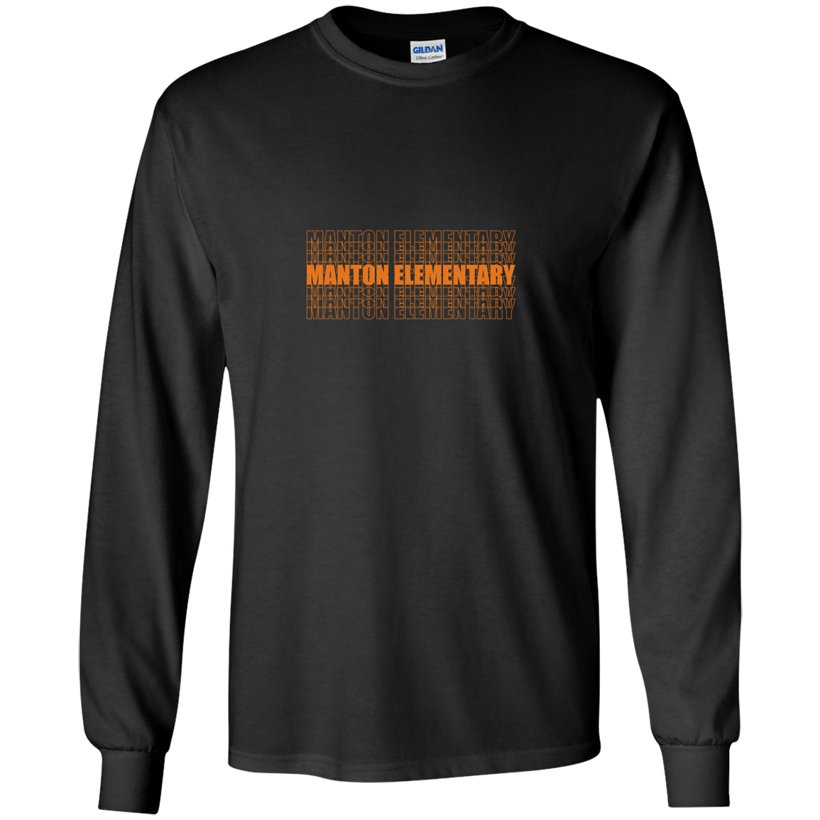 manton-stacked-echo-gildan-youth-ls-t-shirt — Black — Front — source sha256 a97721832e7ec48ed3c1bb9864a72c9e163e2b51b10d6a80840afe544fd4661d — Color position 3