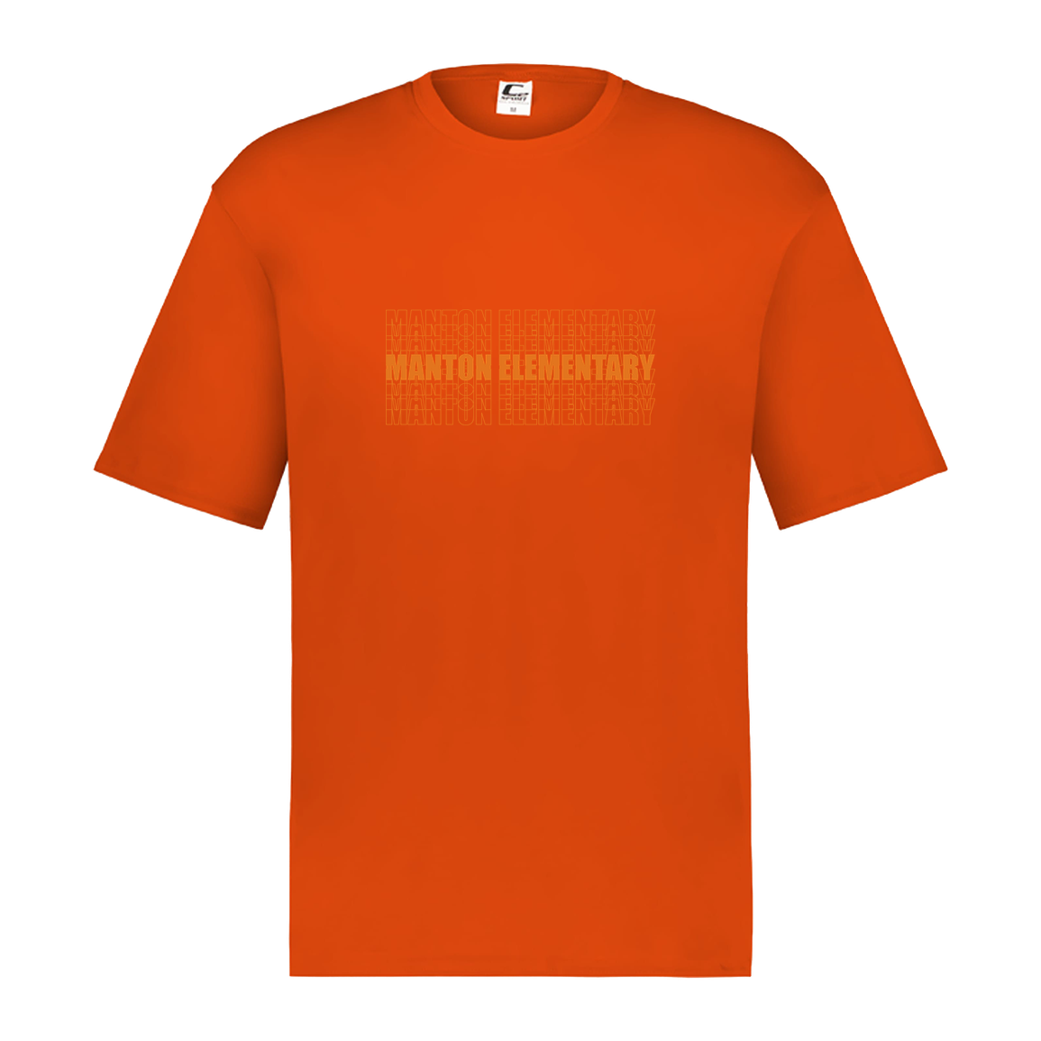 manton-stacked-echo-c2-kids-performance-short-sleeve-tee — Orange — Front — source sha256 e171e1e9c3c01a329da721b2b0f77acbe906e0a93d82892fcde8425c24317f1e — Color position 5