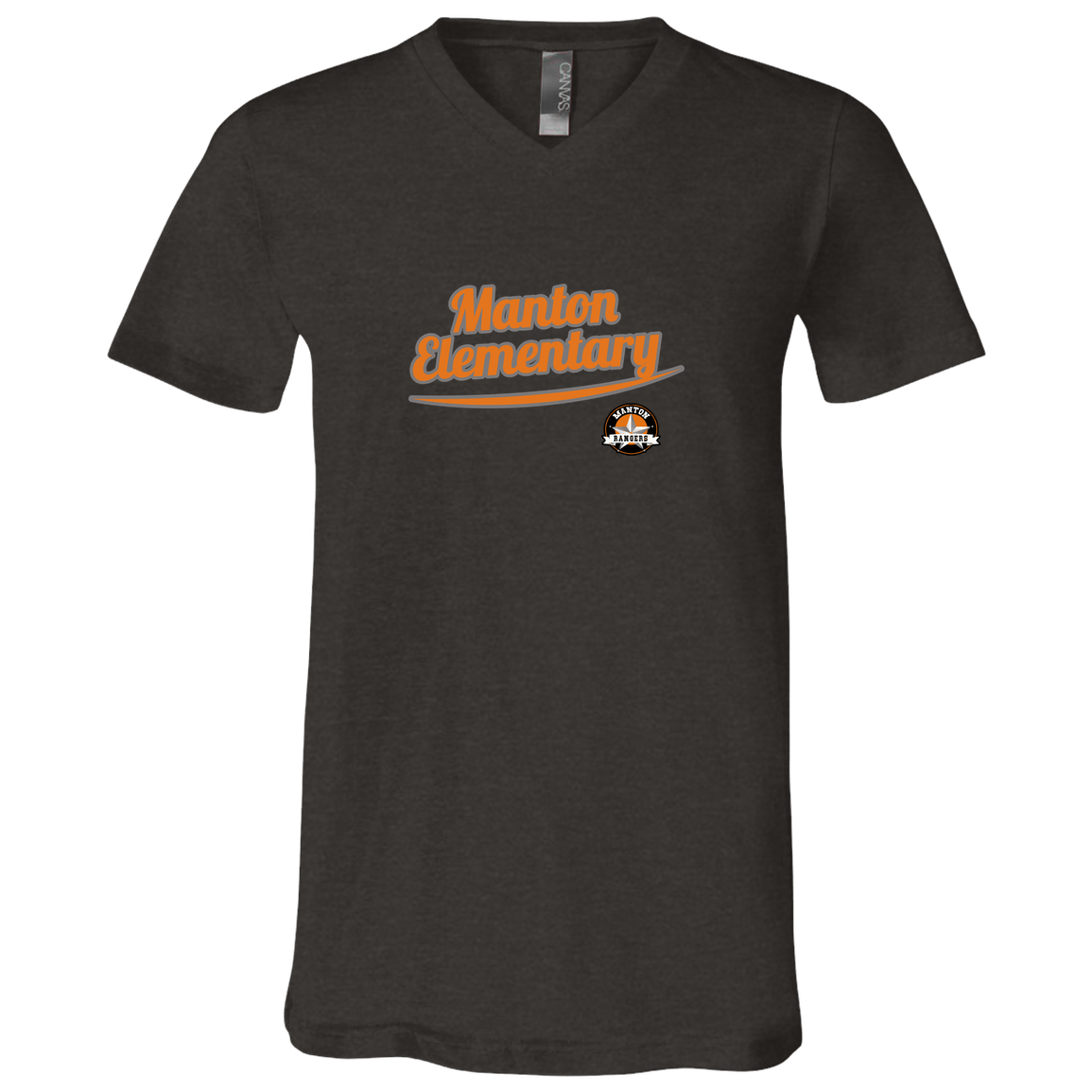 manton-vintage-script-bella-canvas-unisex-jersey-ss-v-neck-t-shirt — Dark Grey Heather — Front — source sha256 fe16bd9efd6c5cce11fa35a7f1dd5f12c372fb920f0af67d11825f301ad55880 — Color position 3