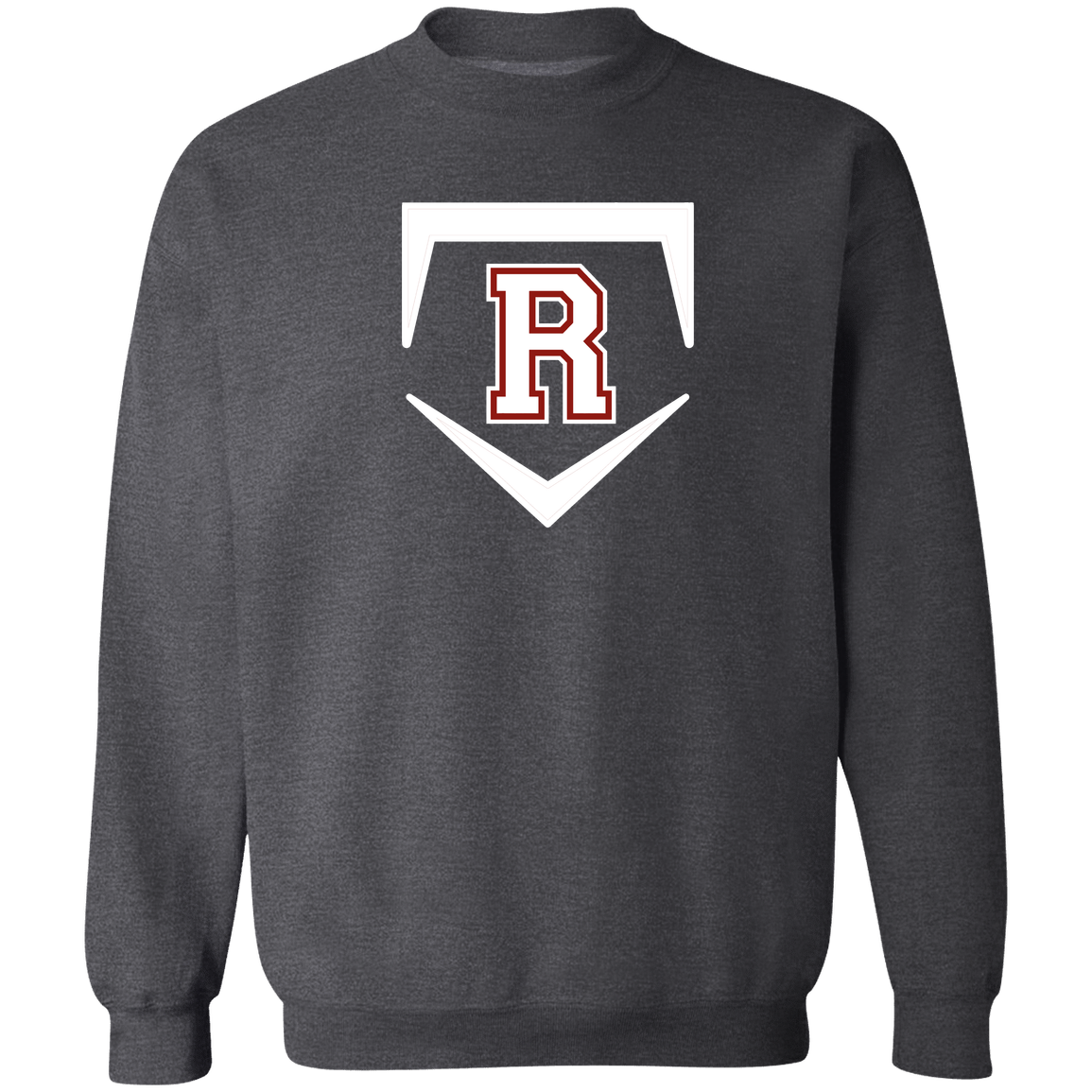 rally-softball-rally-base-original-white-gildan-crewneck-pullover-sweatshirt — Dark Heather — Front — source sha256 e201f9ca1097d6a98cbe3c55946a38316ee9303ce494a1eb2ec55cd551095028 — Color position 3