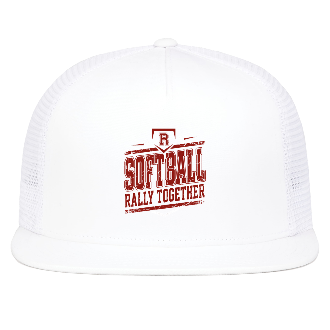 rally-softball-rally-base-rally-together-pacific-headwear-d-series-5-panel-trucker-snapback-cap — White — Front — source sha256 b67579b43d8707a081a7ceedec2e32b1023770c5b5a4ad84f021ab64dc85c6fb — Color position 1