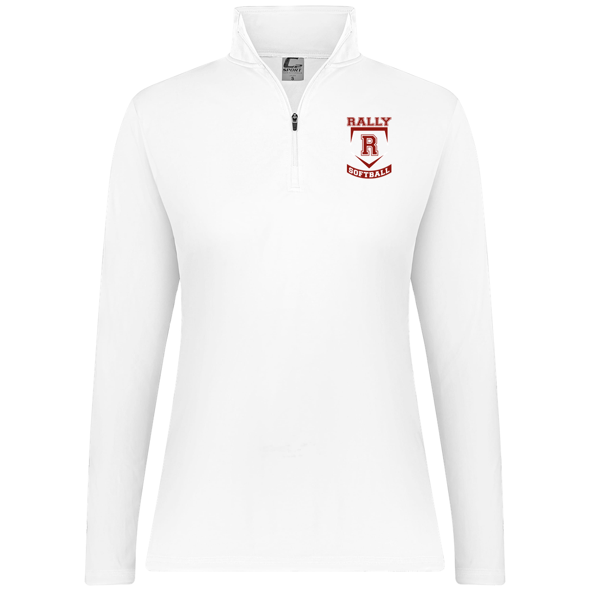 rally-softball-base-c2-womens-1-4-zip-pullover — White — Front — source sha256 7944a607240678534c887ce23966caad4809ebc85c45c09b4f5c830d3be056a0 — Color position 3