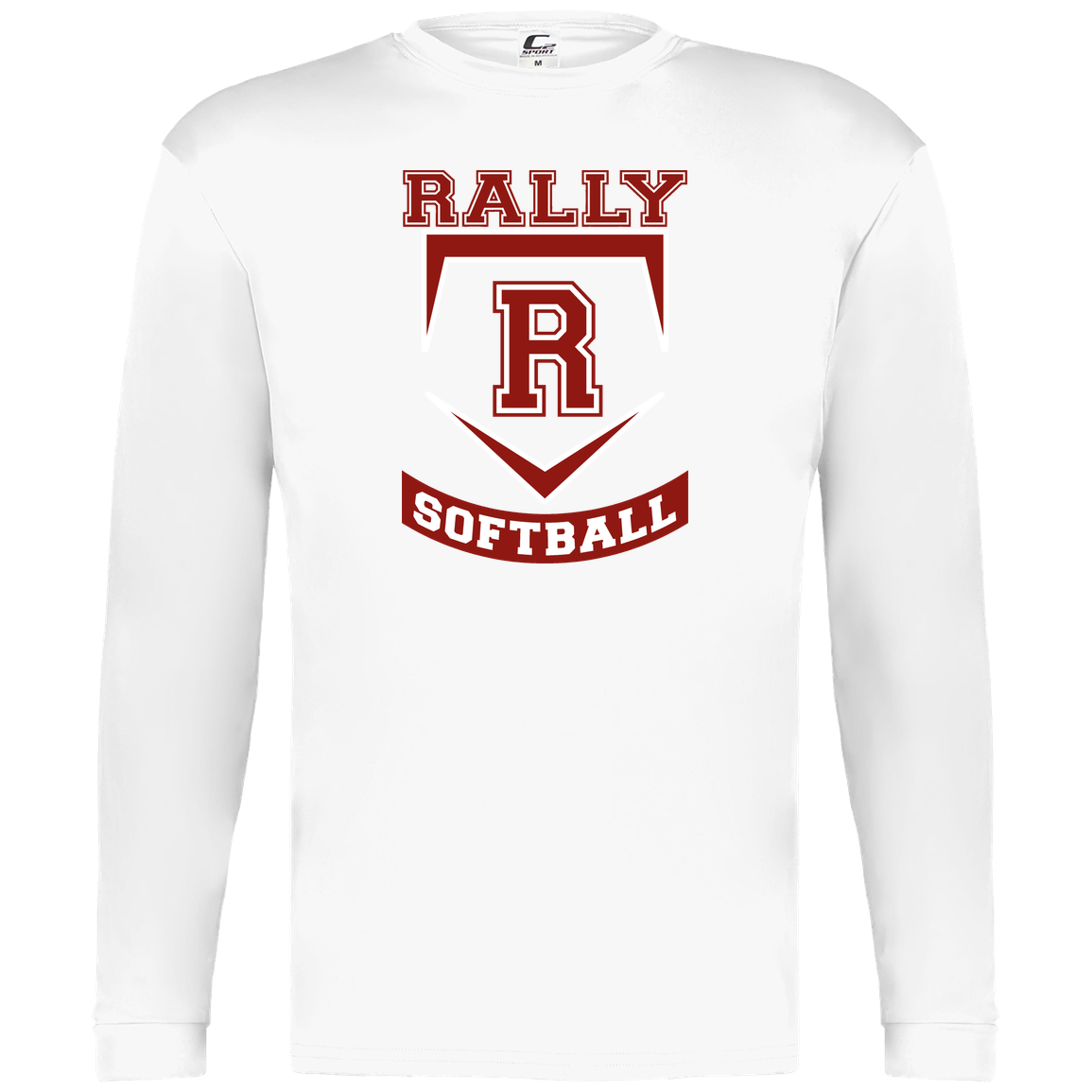 rally-softball-base-c2-mens-performance-long-sleeve-tee — White — Front — source sha256 a4daf534844d947c847c8da7acf80337a6b853f361b41b7dd12783a604591919 — Color position 4