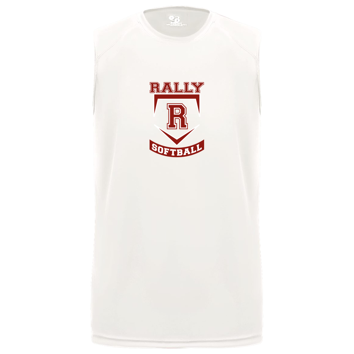 rally-softball-base-badger-b-core-sleeveless-performance-tee — White — Front — source sha256 c1e47805d2f70bfea760cd3f8d2a1ba63ba973aaa3e1ce6c53879568ef00ed69 — Color position 4