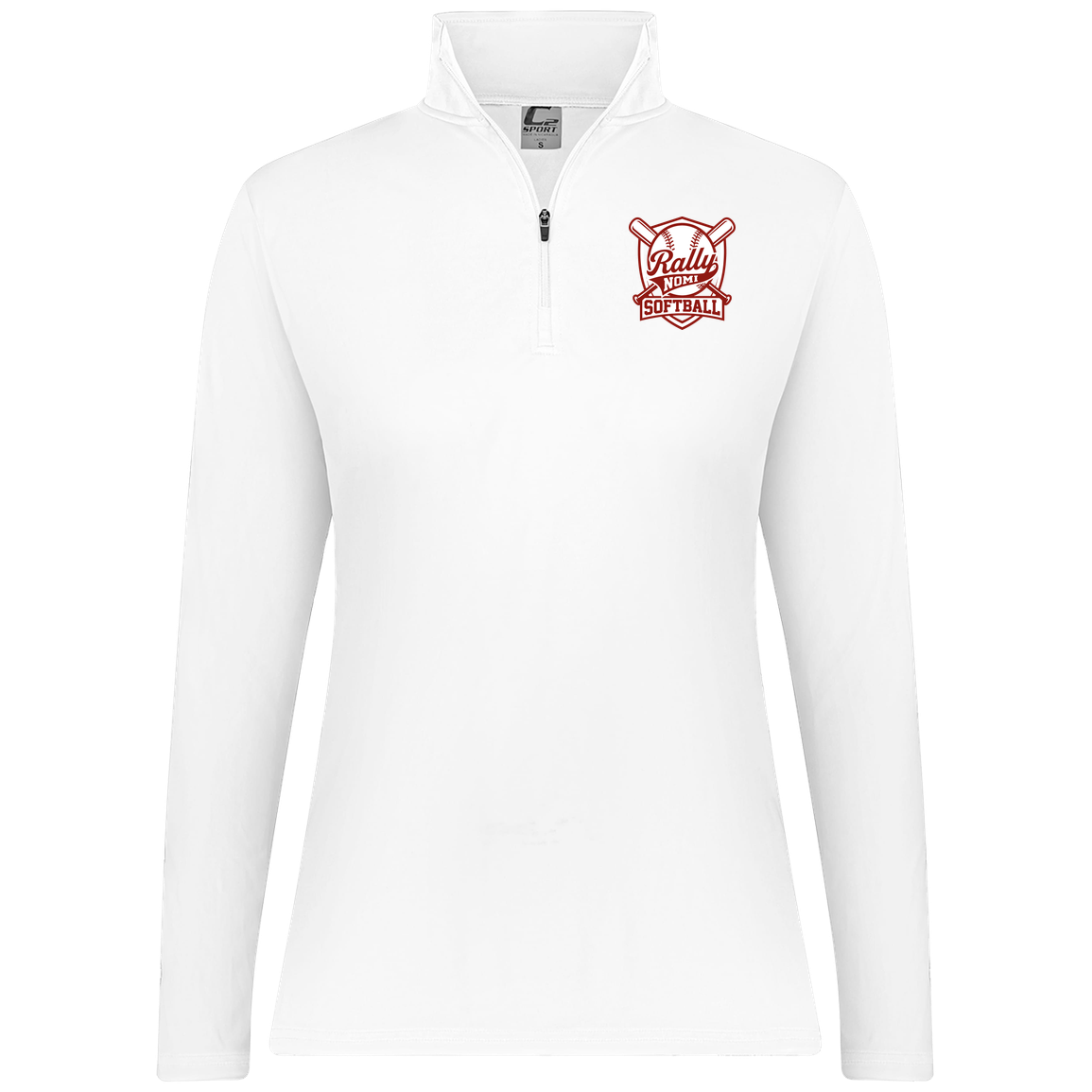 rally-softball-rally-shield-c2-womens-1-4-zip-pullover — White — Front — source sha256 7a9708dbe6aff08871bece0b3427ee6d82aab5ce23bdedf54e3b03480fb81d71 — Color position 3