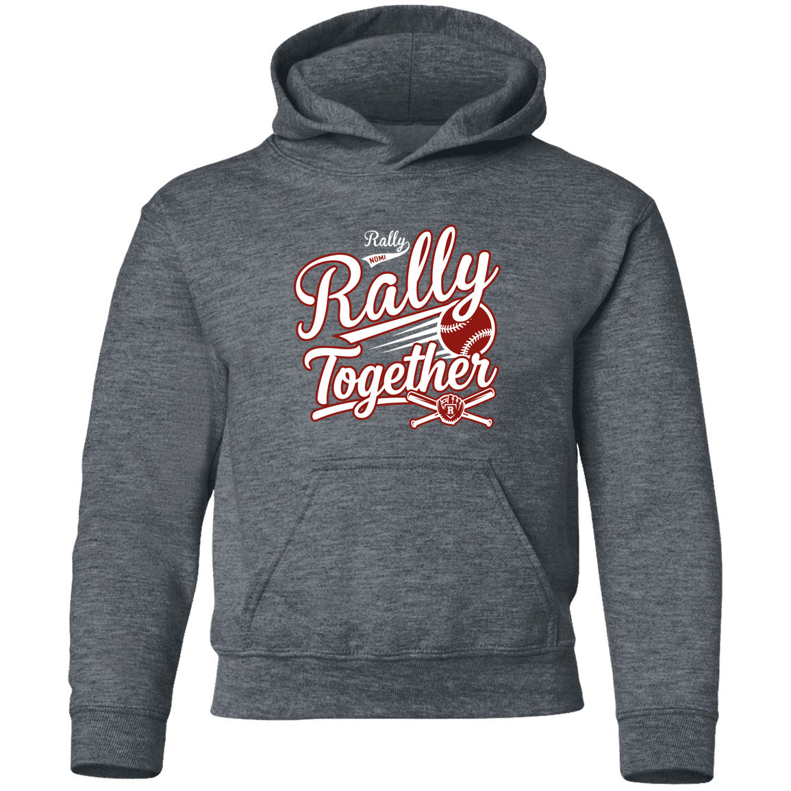 rally-softball-rally-together-white-gildan-youth-pullover-hoodie — Dark Heather — Front — source sha256 033242e3f5722fa42311726c35b413d79cb825a3c7c6719438f19e8c3f23f232 — Color position 2