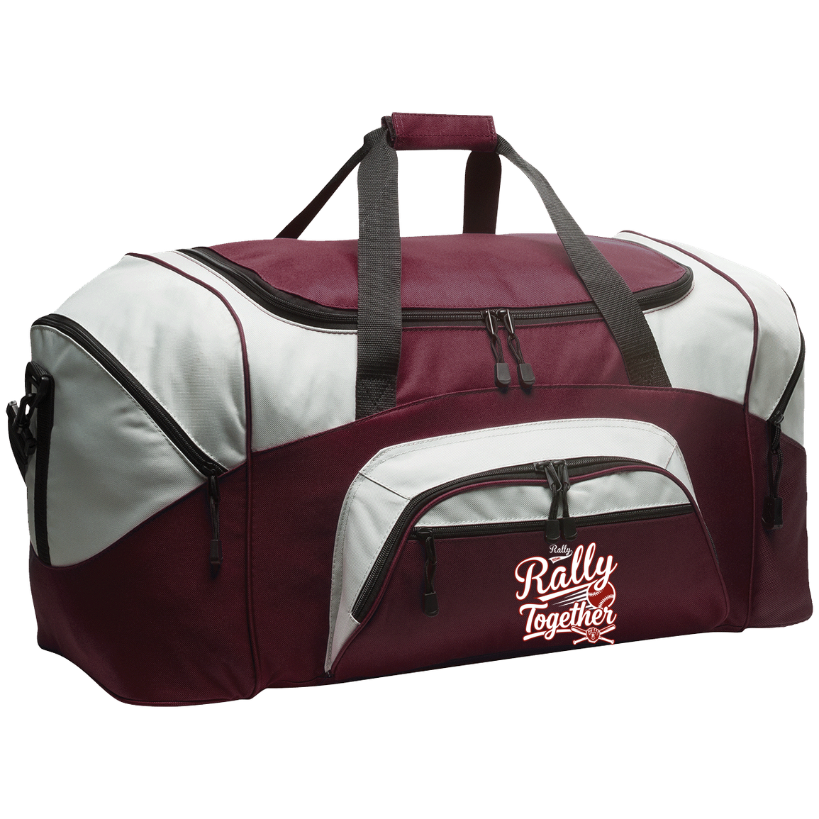 rally-softball-rally-together-white-port-company-sport-duffel — Maroon/Gray — Front — source sha256 0f765fb97adf0c27c1863f5c2822ce7d57cf97ae3611bbb5089fac3a0c23224b — Color position 4