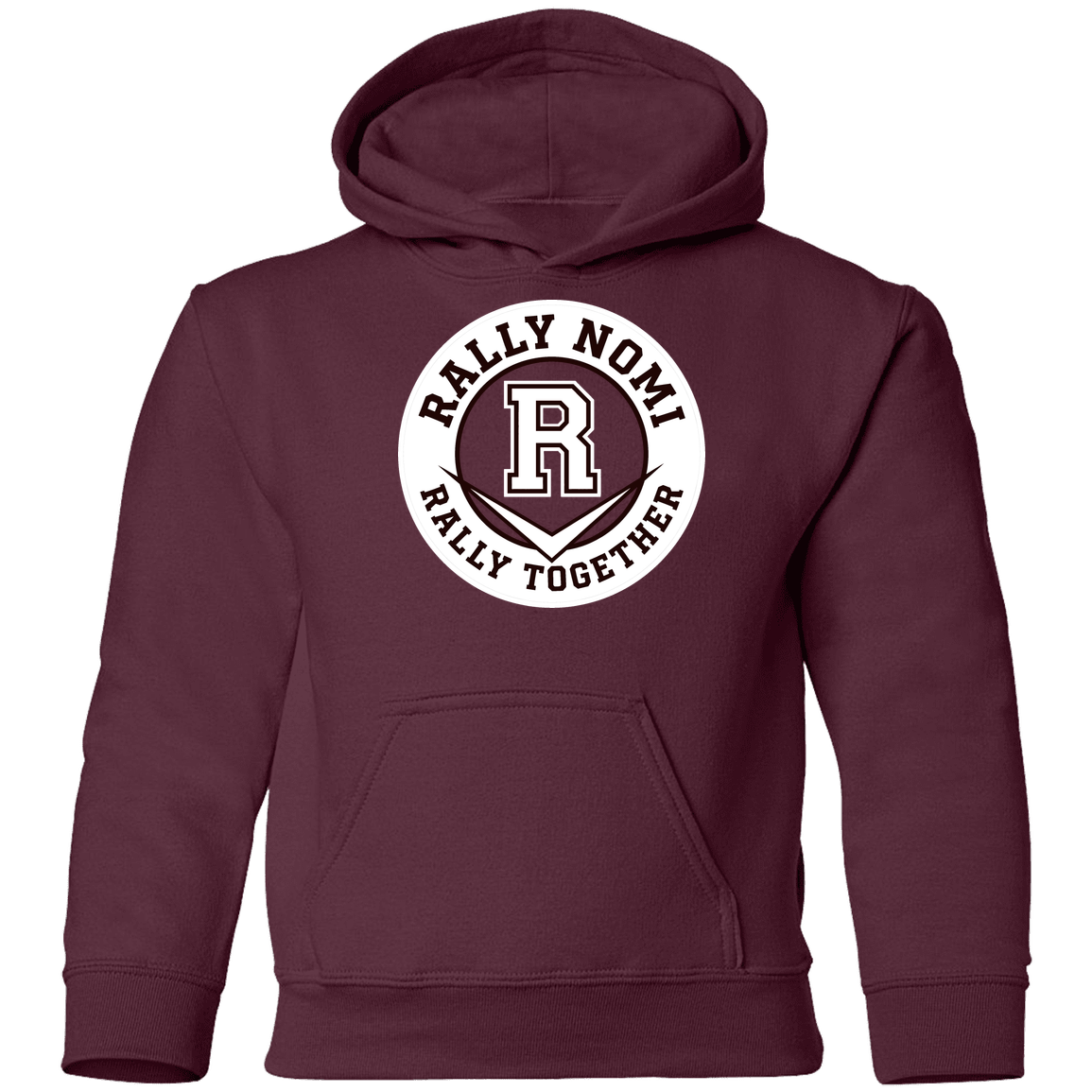 rally-softball-rally-together-circle-white-gildan-youth-pullover-hoodie — Maroon — Front — source sha256 68b61c6386b722bab26400e24d6da7e24cb17f434412f4049ea97a1ab7fa6f58 — Color position 3