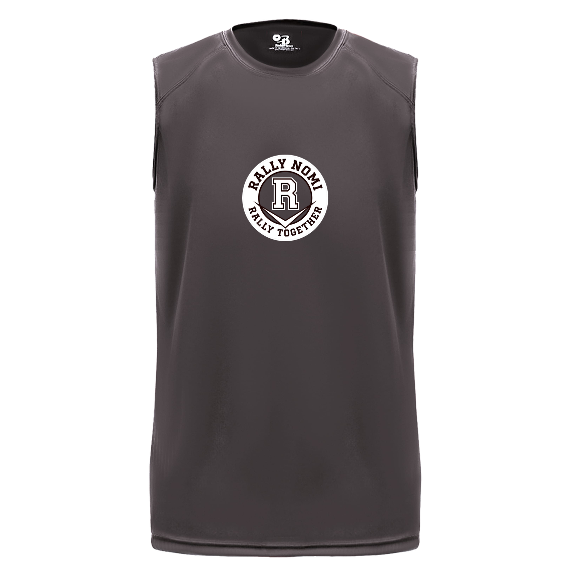 rally-softball-rally-together-circle-white-badger-b-core-sleeveless-performance-tee — Graphite — Front — source sha256 fe51a074a3455b405d393acebddfe3e188c087ea6b57f699082c8559aa7d10ca — Color position 2