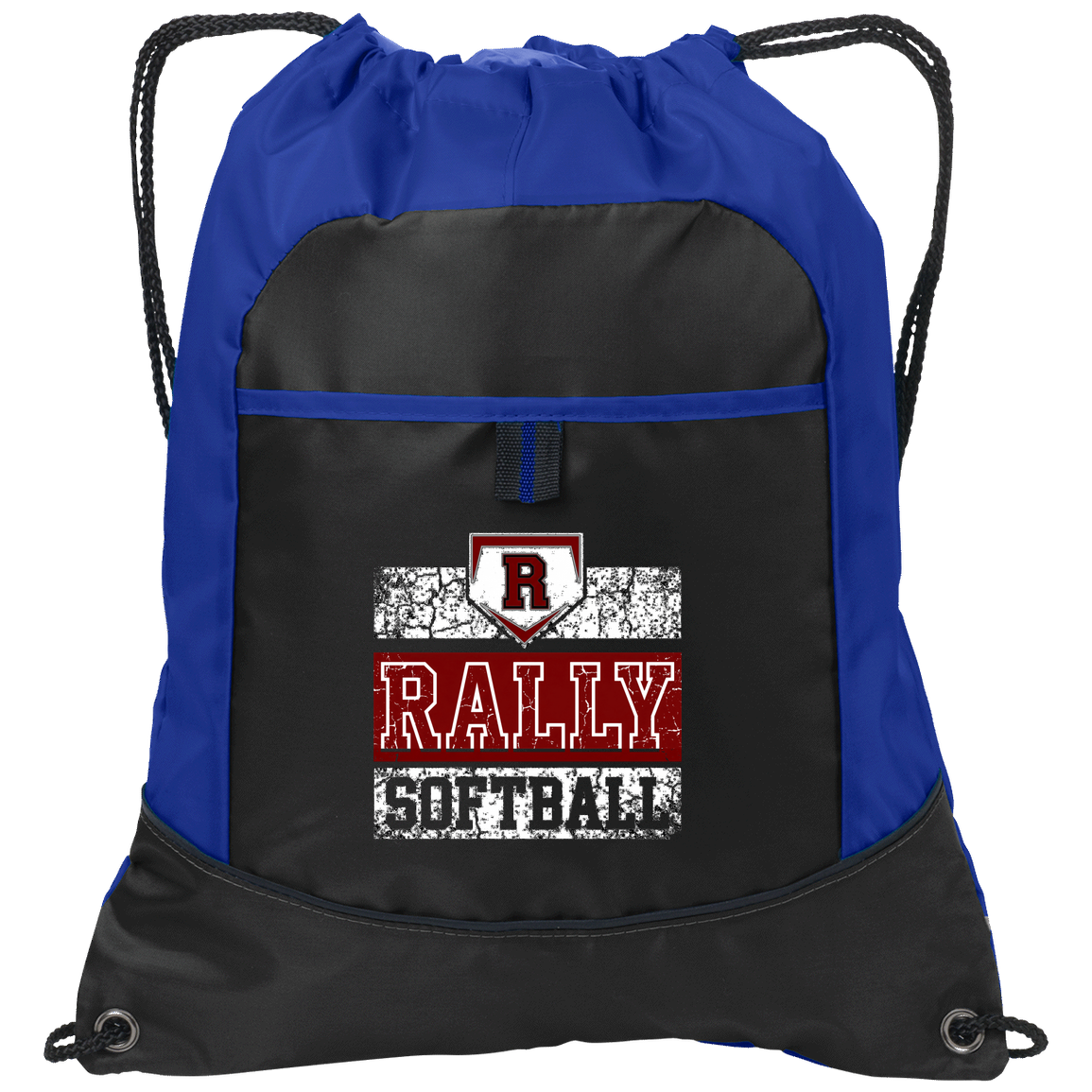 rally-softball-rally-vintage-white-port-authority-pocket-cinch-pack — Black/Hyper Blue — Front — source sha256 6486406fe356b5e3e303c2e5f42a7befd1e2b0d10c0fd41a1c7ffc402e4092ad — Color position 2