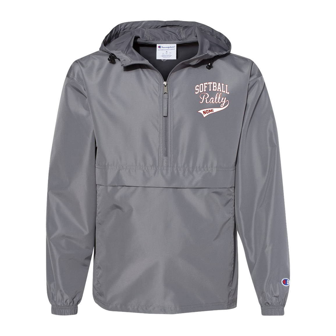 rally-softball-softball-rally-signature-white-champion-unisex-packable-anorak-jacket — Graphite — Front — source sha256 466dc8c409ef7b2fd367a03bed03df314db633607baf0fb4dcac7ea797fe334a — Color position 2