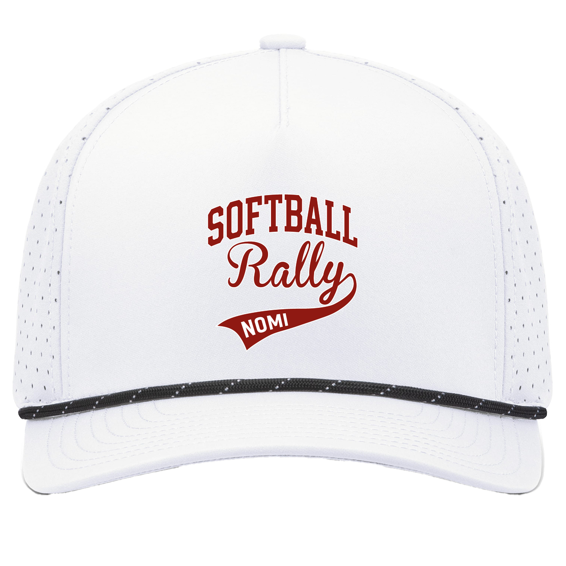 rally-softball-softball-rally-signature-pacific-headwear-weekender-perforated-snapback-cap — White/Black — Front — source sha256 89f49d6ea2d0762356ec5ed09bf9e2e7638aaf9ff28c5b157f51c2c0459b0547 — Color position 3