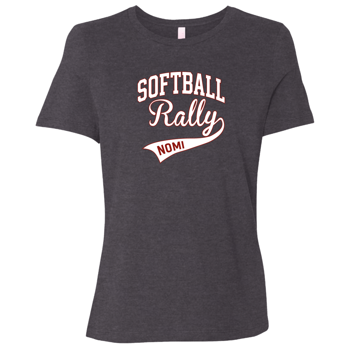 rally-softball-softball-rally-signature-white-bella-canvas-ladies-relaxed-jersey-short-sleeve-t-shirt — Dark Grey Heather — Front — source sha256 fd45a395ce759cf08ef69cf08a2dad22b620a28f48d72427be2a2bf2b420a0fe — Color position 2