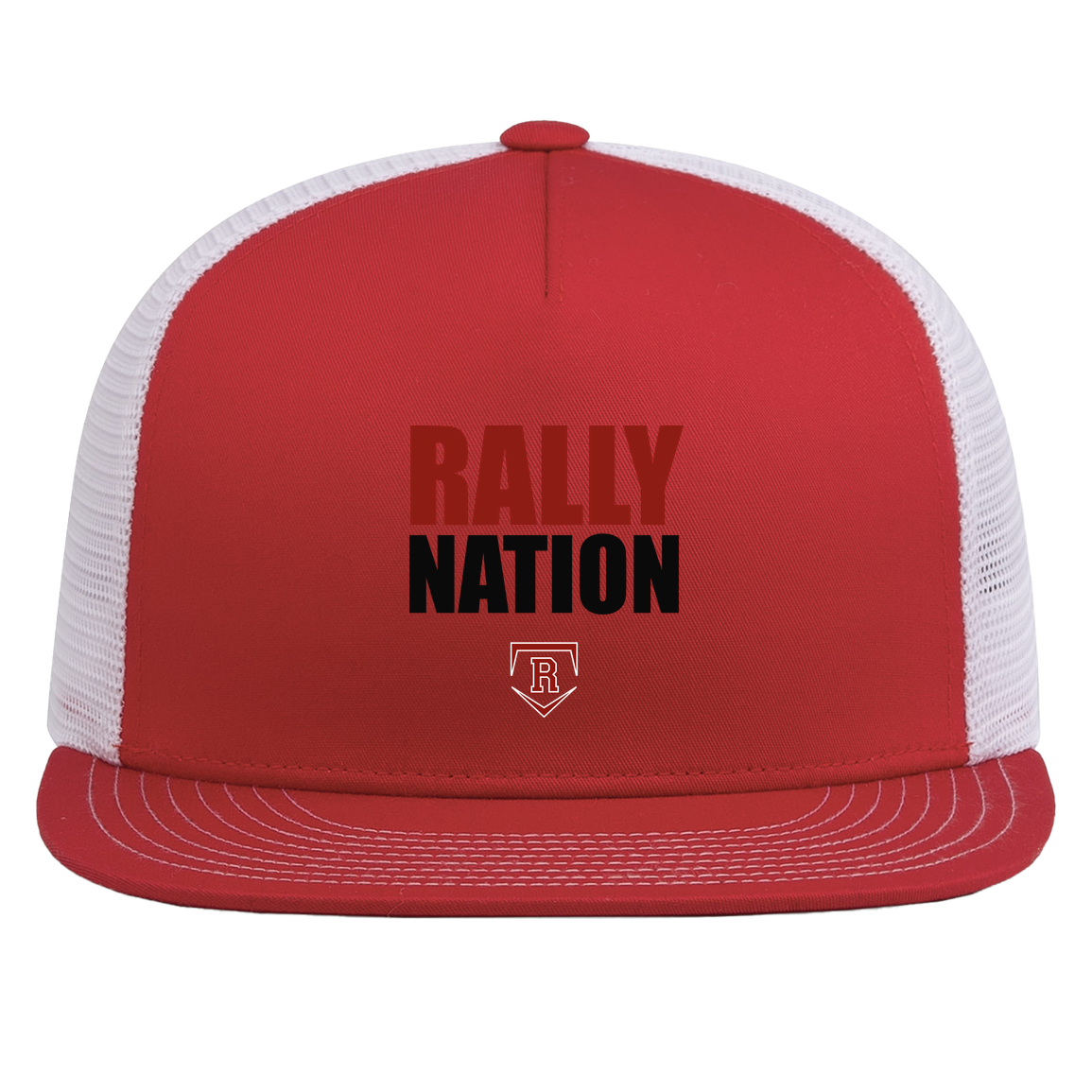 rally-stx-diamond-nation-pacific-headwear-d-series-5-panel-trucker-snapback-cap — Red/White — Front — source sha256 3b803c0a8f694d92160b47a6cd34d53da88e84e6c03bf8667ea1fab87b6df84f — Color position 6