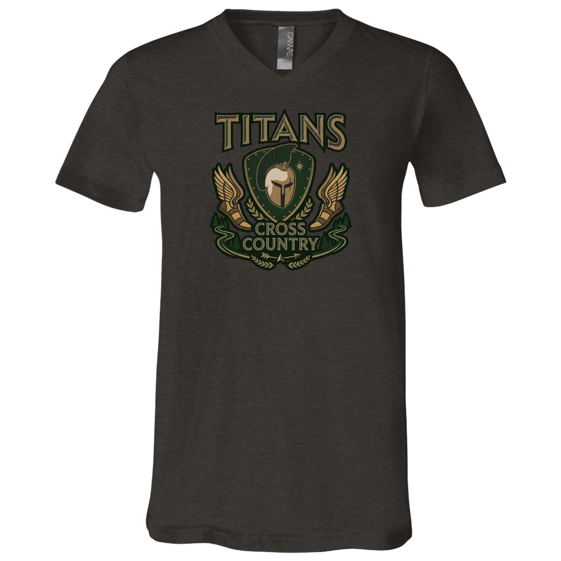 tc-titans-cross-country-insignia-bella-canvas-unisex-jersey-ss-v-neck-t-shirt — Dark Grey Heather — Front — source sha256 b3672cfcb9fc1267e4eb5235fff3ae7cf91def306fa10fe413c662d42e4ebf98 — Color position 3