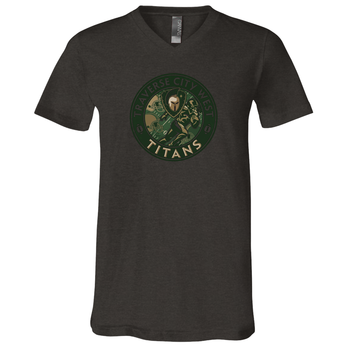 tc-titans-football-breakaway-bella-canvas-unisex-jersey-ss-v-neck-t-shirt — Dark Grey Heather — Front — source sha256 55139803634ee6e1e56e07086dc883cf51ea234cf52d10f1ce7431717fe477d3 — Color position 3