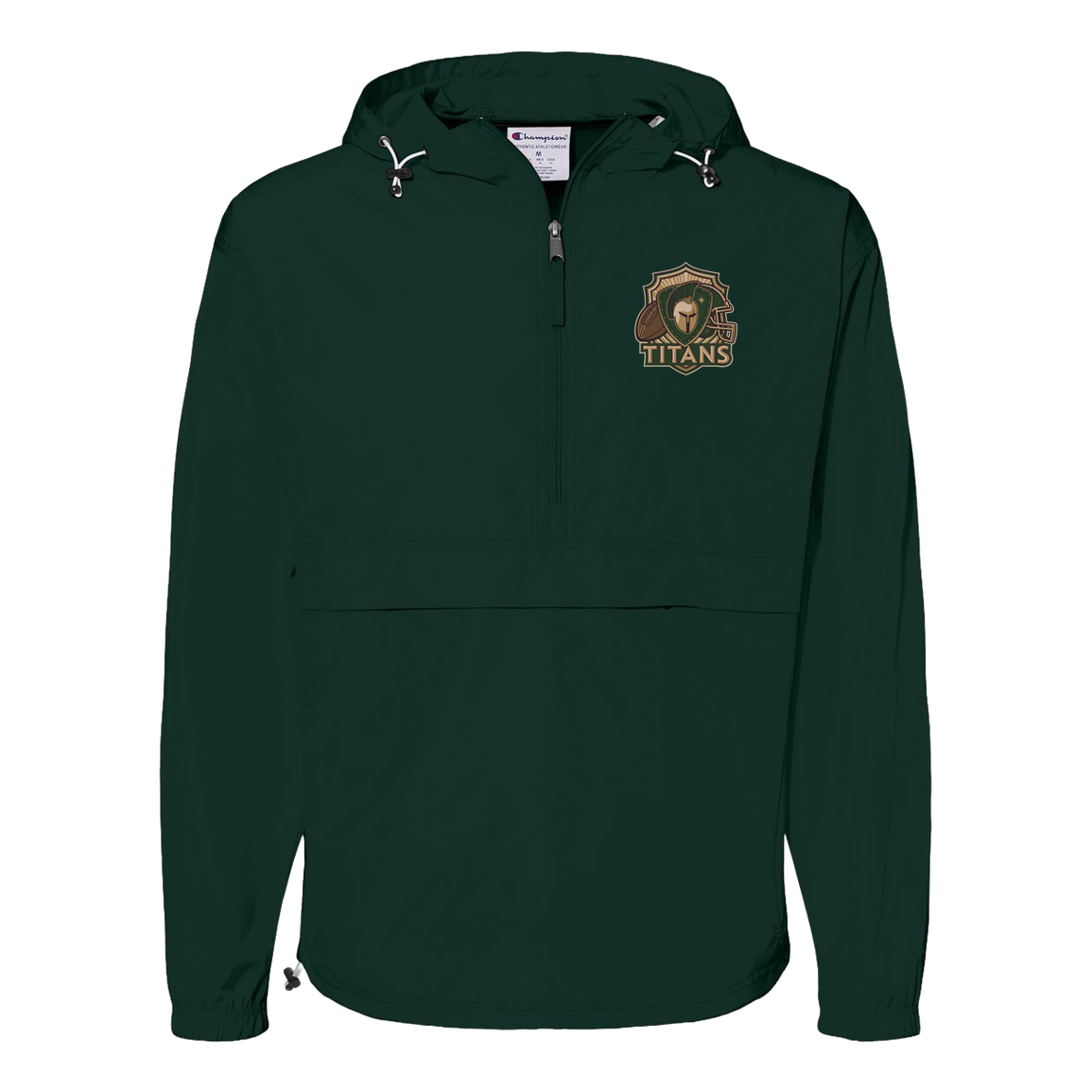 tc-titans-football-crest-v2-champion-unisex-packable-anorak-jacket — Dark Green — Front — source sha256 6a2cd05901b4f516eb6e75eebe2e769e3fc14185e4bc5f4f771eee7c1dd47e57 — Color position 3
