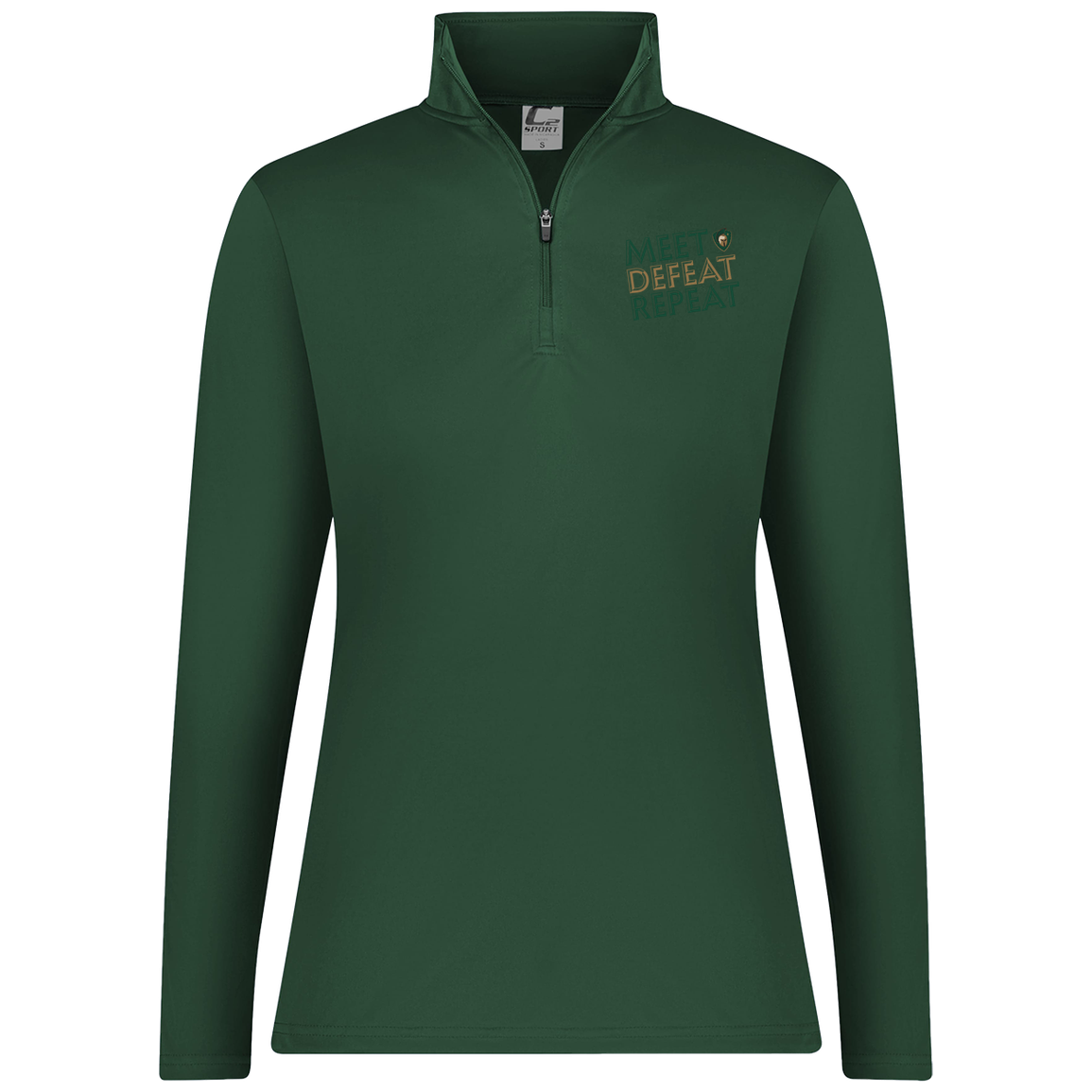 tc-titans-meet-defeat-repeat-c2-womens-1-4-zip-pullover — Dark Green — Front — source sha256 5986ff4e23e816c220597fde6d784750000b21d2b68b54cf5df0a1f4ac28344b — Color position 5