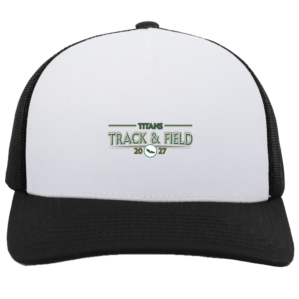 tc-titans-retro-winged-foot-pacific-headwear-5-panel-trucker-snapback-cap — White/Black — Front — source sha256 6a8c28fb70e8107c40a9a81924be34ab72e835513720b58952727c4e35319bdc — Color position 4