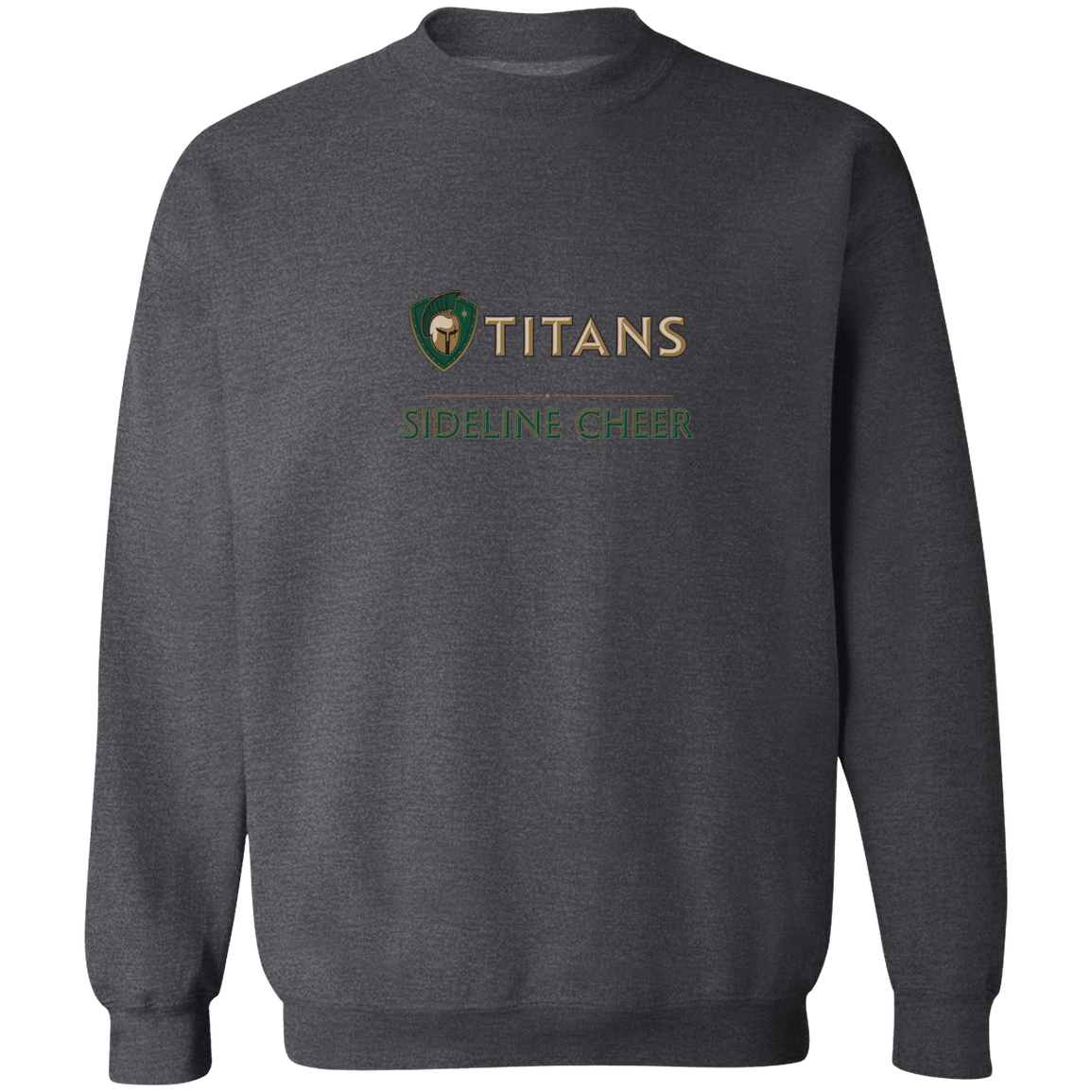 tc-titans-sideline-cheer-basic-gildan-crewneck-pullover-sweatshirt — Dark Heather — Front — source sha256 a19cf9841653afd30cd09e030e4c24b2ae4803fe634498b5654ce2b84d7a94b5 — Color position 6