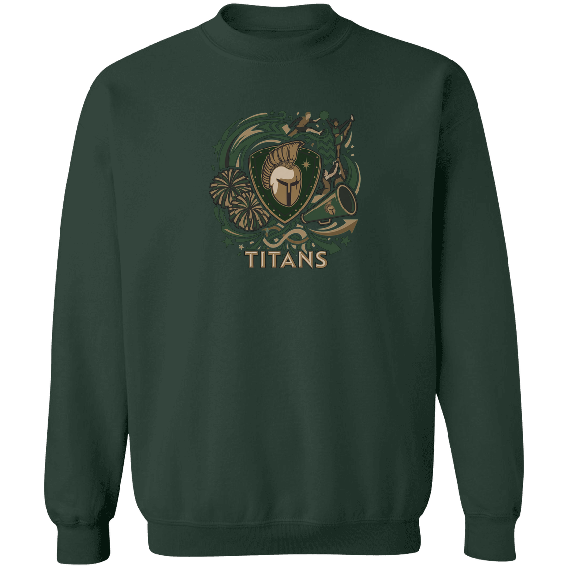 tc-titans-sideline-cheer-rally-v2-gildan-crewneck-pullover-sweatshirt — Forest Green — Front — source sha256 11f76eb25ceb77ee465d48d9e8ab32e7ec02eb610fb74f8ffc4ade315eab58a5 — Color position 7