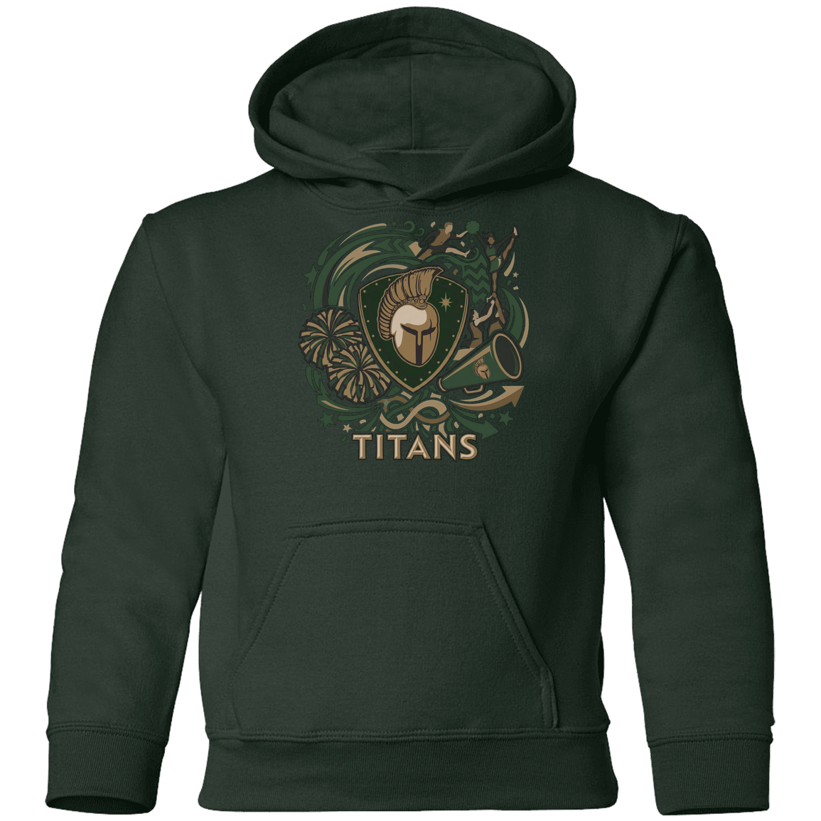 tc-titans-sideline-cheer-rally-v2-gildan-youth-pullover-hoodie — Forest Green — Front — source sha256 4228de0601ed5d748d0d6f8ce2cfedf89ad9cd6d9d0d6c4e6937b3dea7392cef — Color position 5