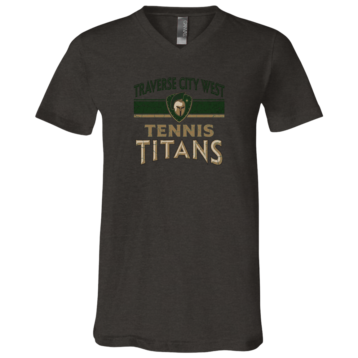 tc-titans-tennis-vintage-distressed-bella-canvas-unisex-jersey-ss-v-neck-t-shirt — Dark Grey Heather — Front — source sha256 e101d67047722ffa9a8a14c127f2bc6be2a8438b2e9423406bf877f59306db4d — Color position 3