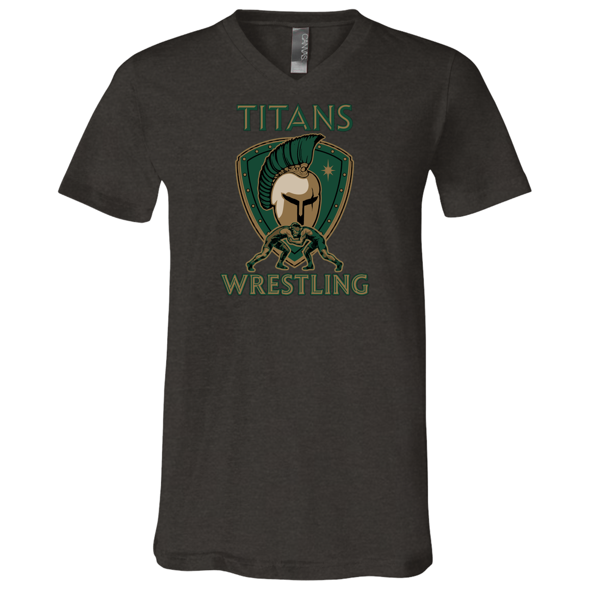 tc-titans-titan-crest-bella-canvas-unisex-jersey-ss-v-neck-t-shirt — Dark Grey Heather — Front — source sha256 e2f182c6d60c564c3f7fd6b792c939611d99e21e3313d2aadcbbcd4376e66b2d — Color position 3