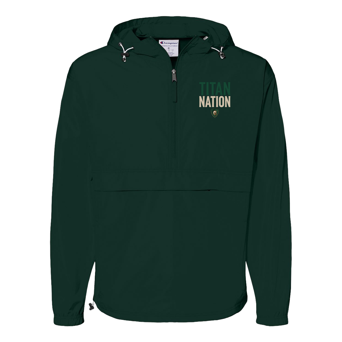 tc-titans-titan-nation-champion-unisex-packable-anorak-jacket — Dark Green — Front — source sha256 37d5f5a91843675d37a56da9c01daccfedadda8b5c955f802deb25771c81b037 — Color position 3