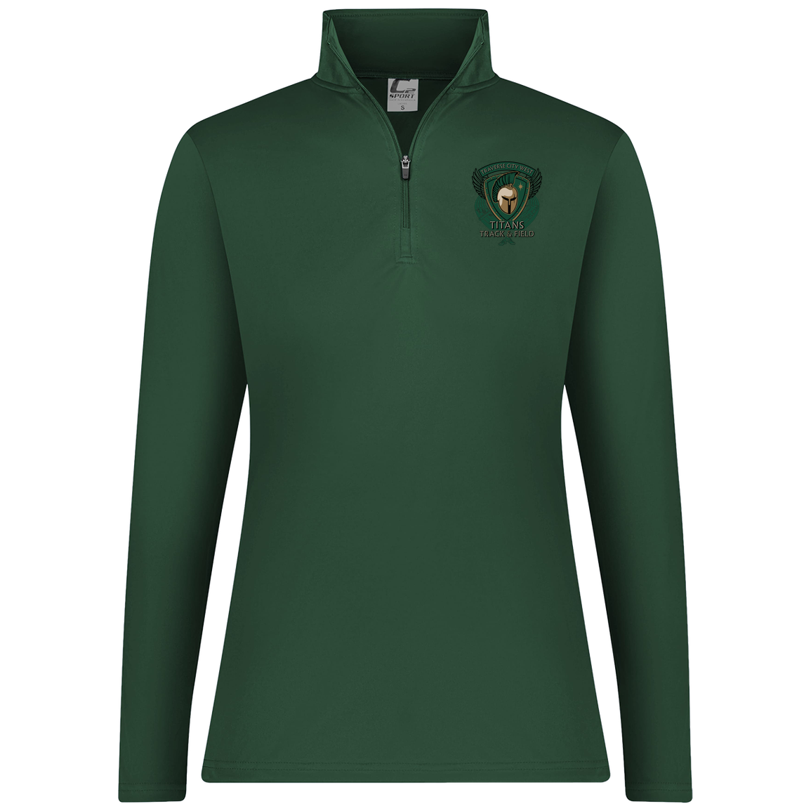 tc-titans-winged-warrior-crest-c2-womens-1-4-zip-pullover — Dark Green — Front — source sha256 e3bc952d0d7bea3967ff8338855a5617945b96a937e0353321ecc2253241e948 — Color position 5