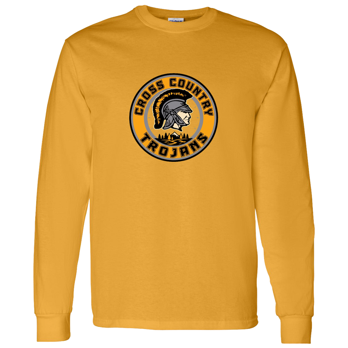 tc-trojans-cross-country-crest-v2-gildan-ls-t-shirt-5-3-oz — Gold — Front — source sha256 f373957e67e58a7cb596a5c269c83ec6c58343b7a257fc91ea8e487921006398 — Color position 6