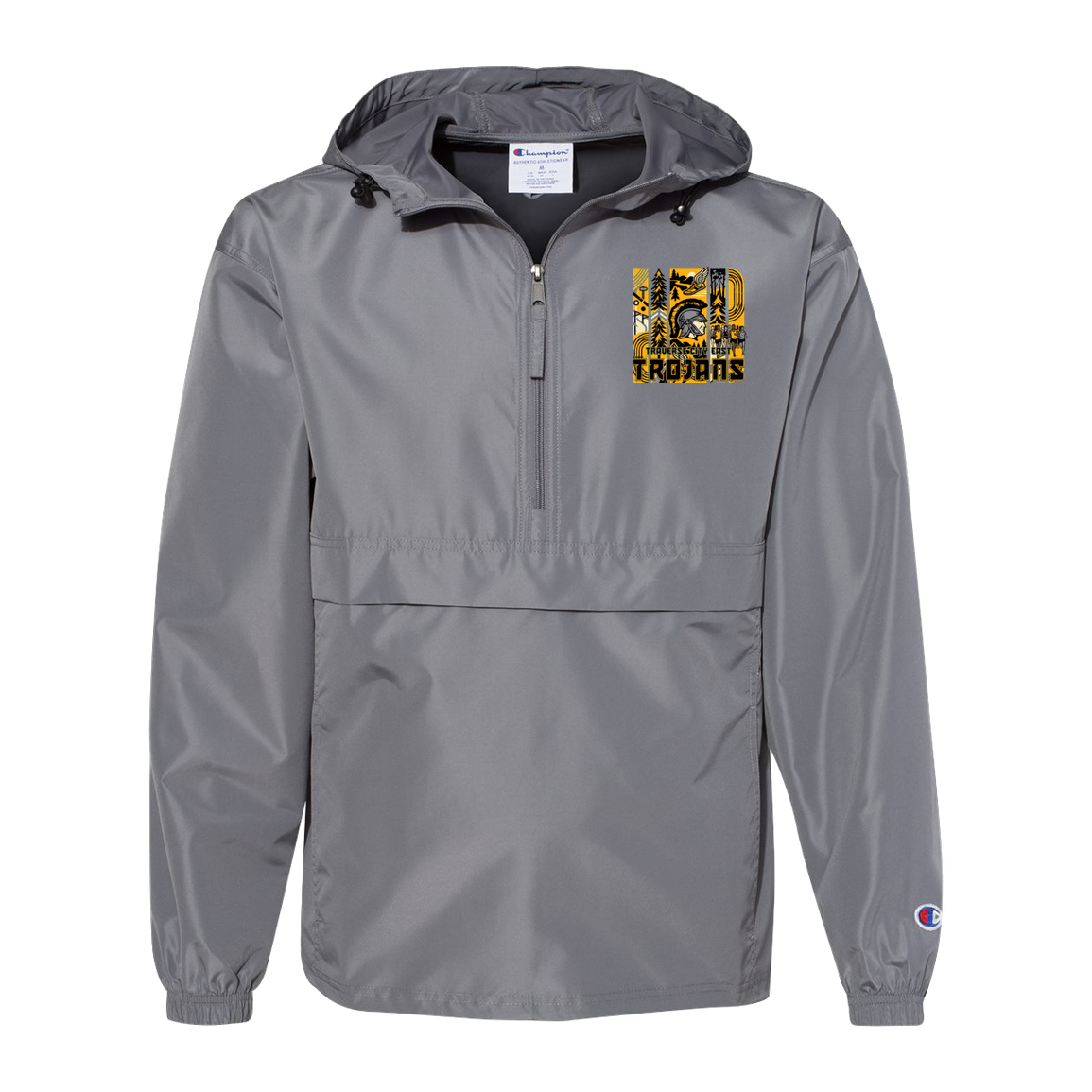 tc-trojans-cross-country-tiles-v2-champion-unisex-packable-anorak-jacket — Graphite — Front — source sha256 84a2d4e98c23afbd6c9643c150a1c109a0154649af8cb0b41cee10f4bff7fb1d — Color position 2