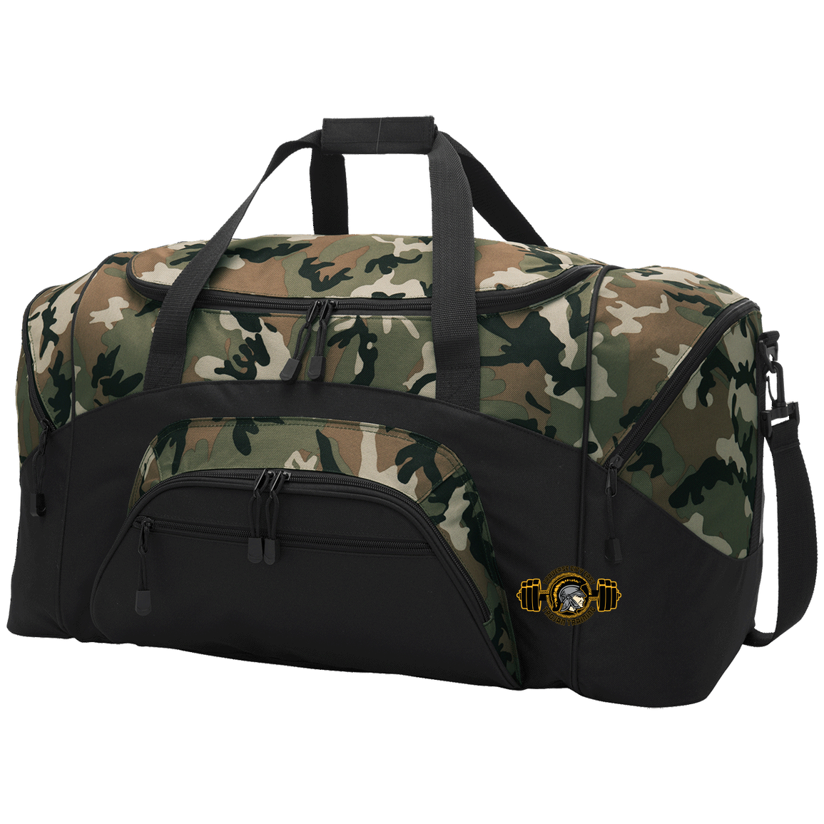 tc-trojans-ems-training-logo-port-company-sport-duffel — Black/Camouflage — Front — source sha256 fd94e579f789f4eb4c61c05413c9c58ef03bdec76e6f1df7c053af5d96052223 — Color position 3