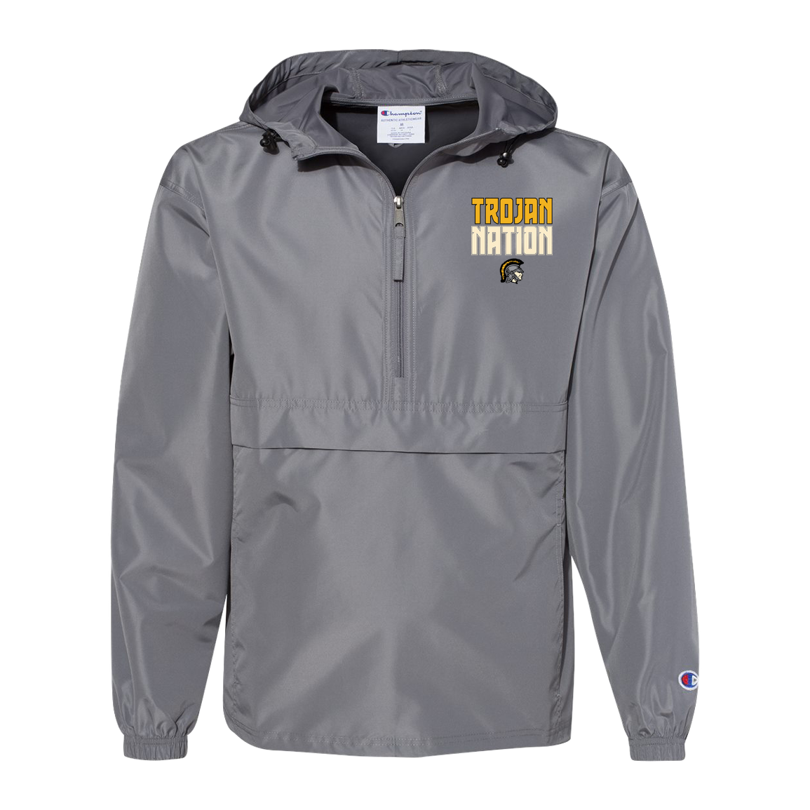 tc-trojans-trojan-nation-dark-champion-unisex-packable-anorak-jacket — Graphite — Front — source sha256 d143c1a10bb50eb1c2a53c0e889845df68f41e476a208eb1c939cd44acca86e2 — Color position 2