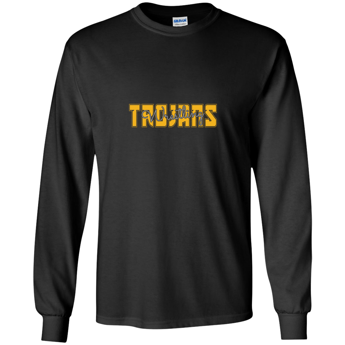 tc-trojans-varsity-script-gildan-youth-ls-t-shirt — Black — Front — source sha256 f2fe929e1a0a490e131b830bc1e7f0239ef5e9c1884d24ab427e3374b2c9a16c — Color position 3