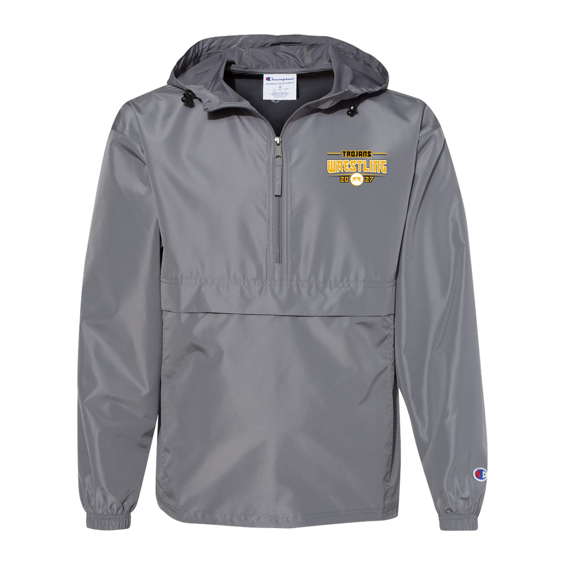 tc-trojans-varsity-takedown-champion-unisex-packable-anorak-jacket — Graphite — Front — source sha256 ea3a6b3ceb19b24175f4ed2ba0d451ccf48462ed853905e078580e3488beda2e — Color position 2