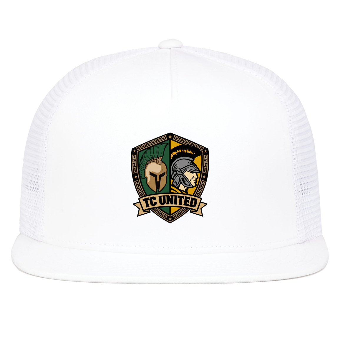 tc-united-united-crest-pacific-headwear-d-series-5-panel-trucker-snapback-cap — White — Front — source sha256 cd61fb5a6289e84c75bfe17faa2261b86e57da055d0b7e952d3401ffc7d532a0 — Color position 5