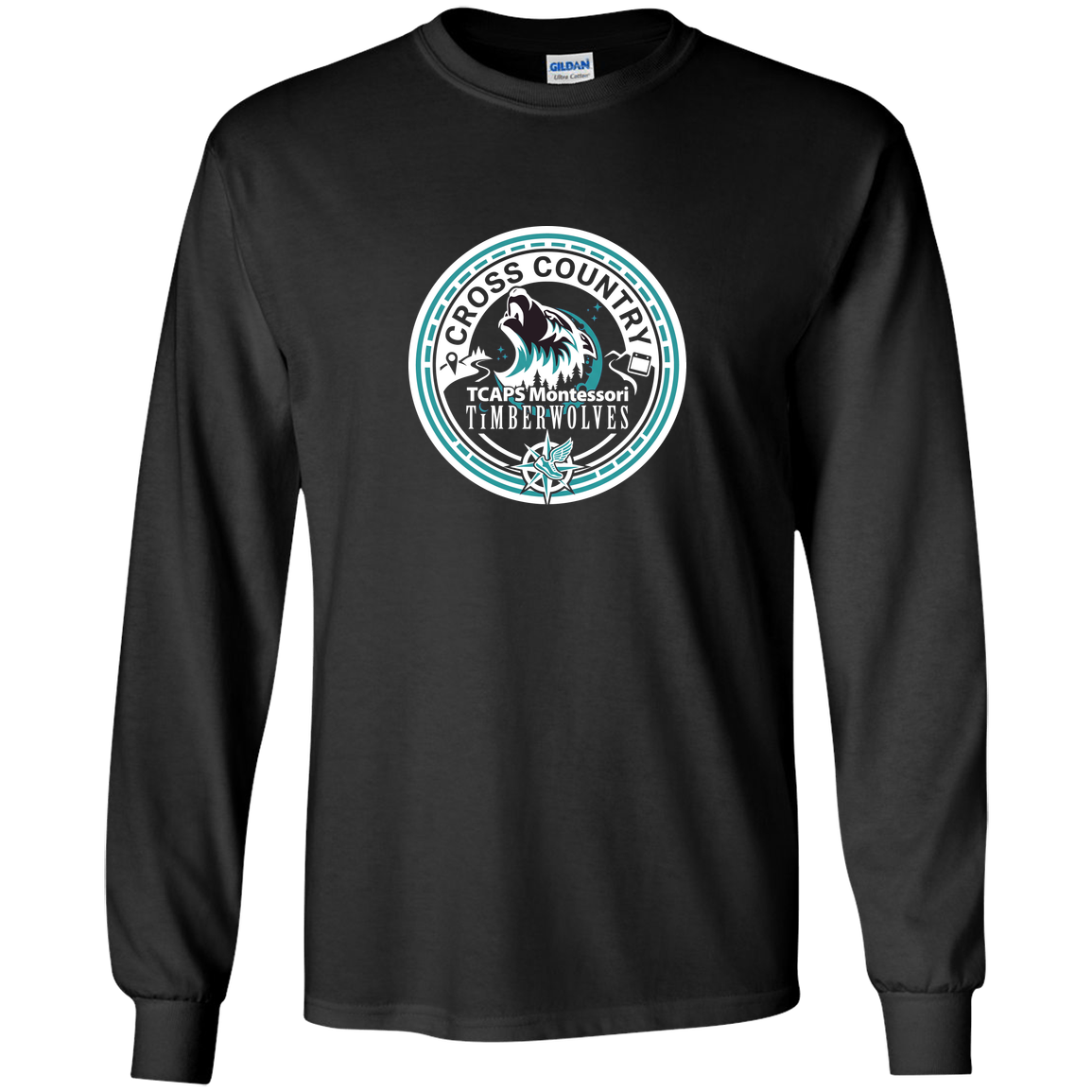 tcaps-montessori-cross-country-seal-white-gildan-youth-ls-t-shirt — Black — Front — source sha256 bcda91711718ce301e2bf7797e9c62bea7931c6e38bee41db8cdf861d6707a2d — Color position 1