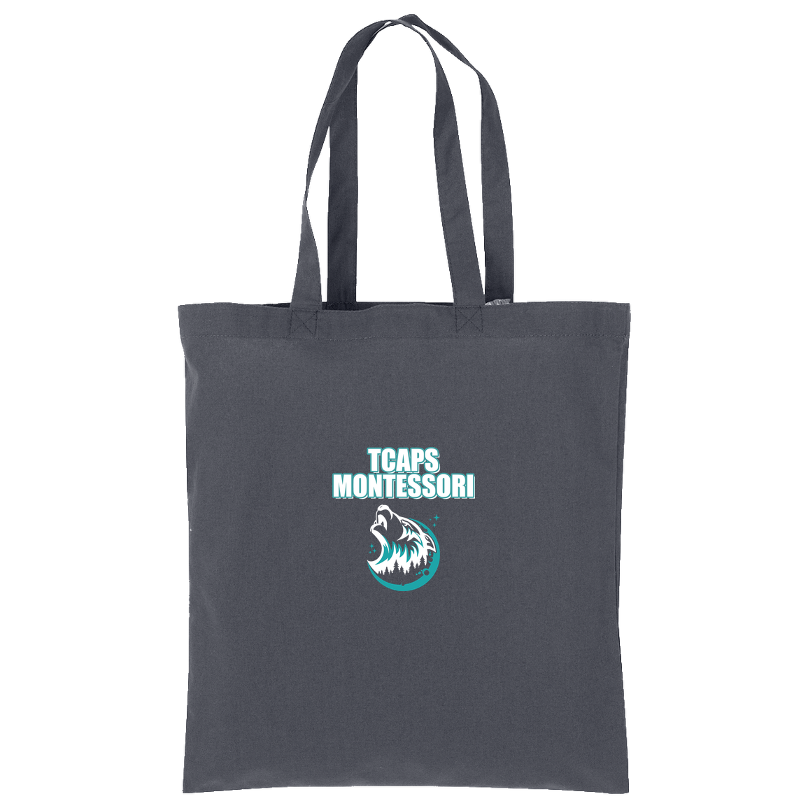 tcaps-montessori-echo-timberwolf-white-port-authority-core-cotton-tote — Storm Grey — Front — source sha256 8f919ba6c6c22decaf8164f5d5f243138cdb2cba94eb1be3deb929e9d8ed552a — Color position 2