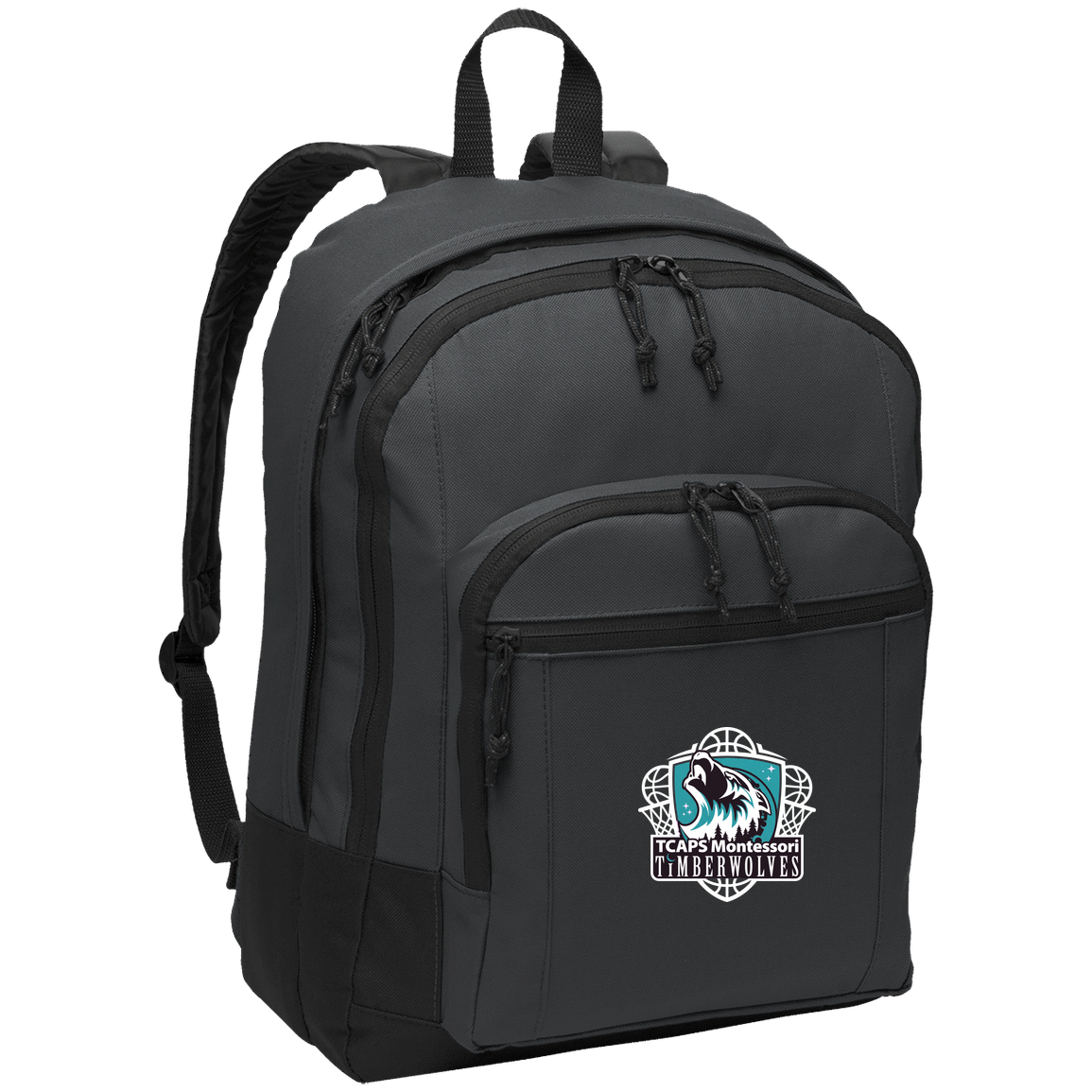 tcaps-montessori-howling-timberwolf-white-port-authority-basic-backpack — Dark Charcoal — Front — source sha256 4dd1bcf33e5cc5215ab22efc5bb7574f1e63b99757f489621b51043e18e49050 — Color position 2